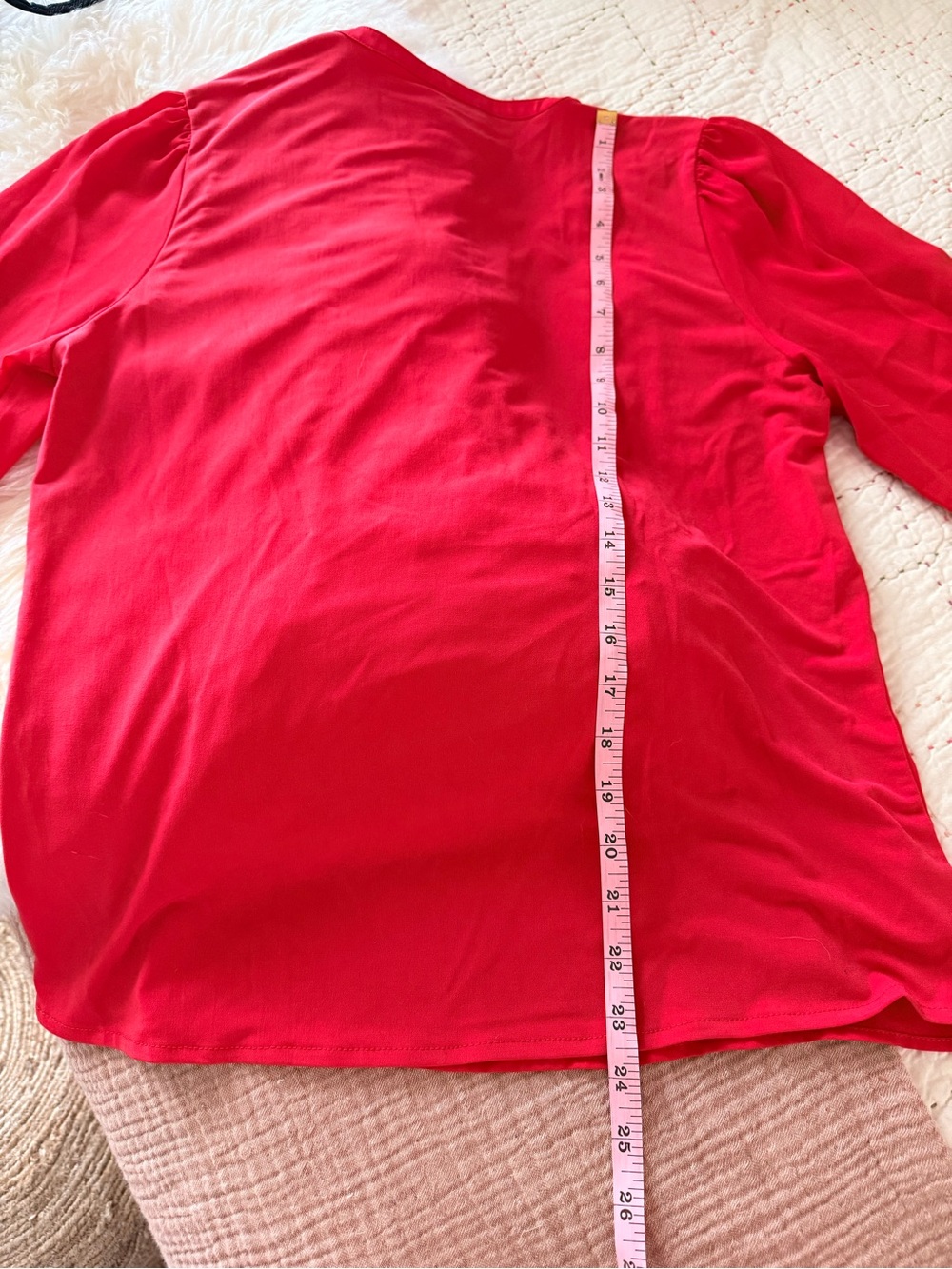 Ann Taylor mixed media red blouse small petite ps long sleeve sp - Picture 6 of 7
